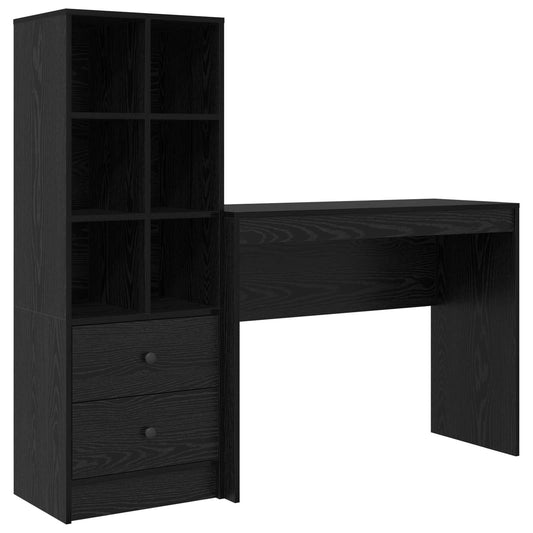 vidaXL Desk with Drawer with Shelf with Storage 2 pcs Black Oak