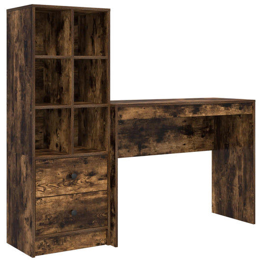 vidaXL Desk with Drawer with Shelf with Storage 2 pcs Smoked Oak