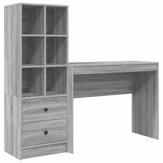 vidaXL Desk with Drawer with Shelf with Storage 2 pcs Grey Sonoma