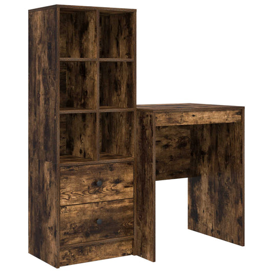 vidaXL Desk with Drawer with Shelf with Storage 2 pcs Smoked Oak