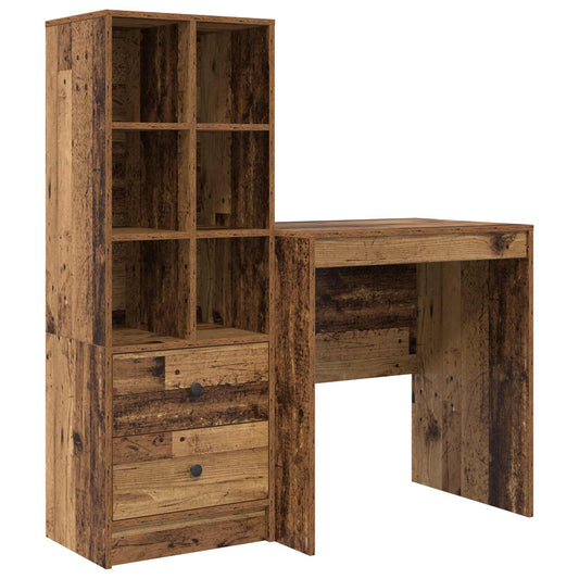vidaXL Desk with Drawer with Shelf with Storage 2 pcs Old Wood