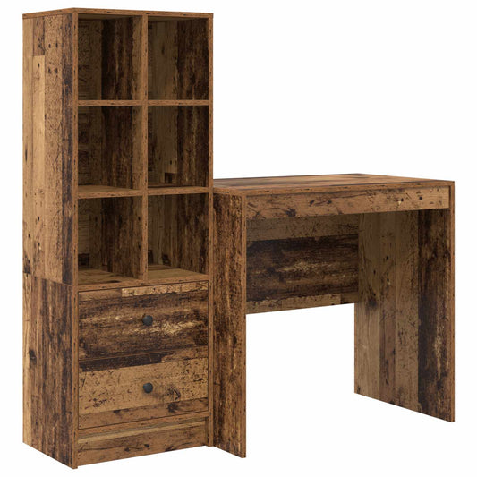 vidaXL Desk with Drawer with Shelf with Storage 2 pcs Old Wood