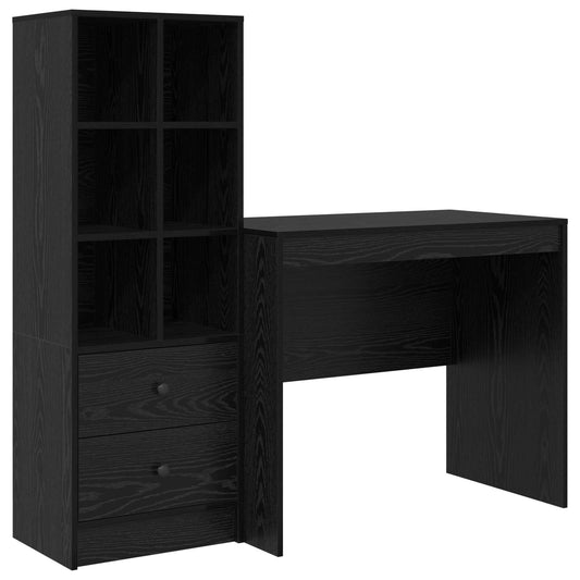 vidaXL Desk with Drawer with Shelf with Storage 2 pcs Black Oak