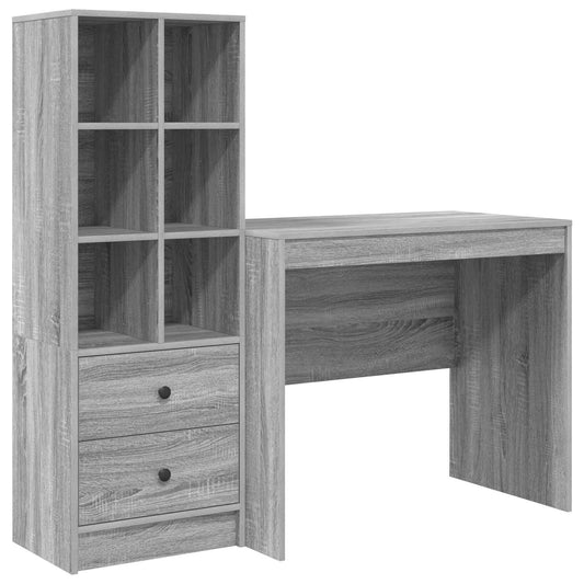 vidaXL Desk with Drawer with Shelf with Storage 2 pcs Grey Sonoma
