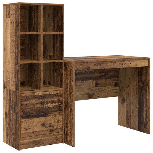 vidaXL Desk with Drawer with Shelf with Storage 2 pcs Old Wood