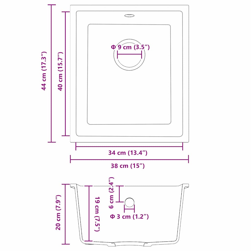 vidaXL Kitchen Sink White 38 x 44 x 20 cm Granite