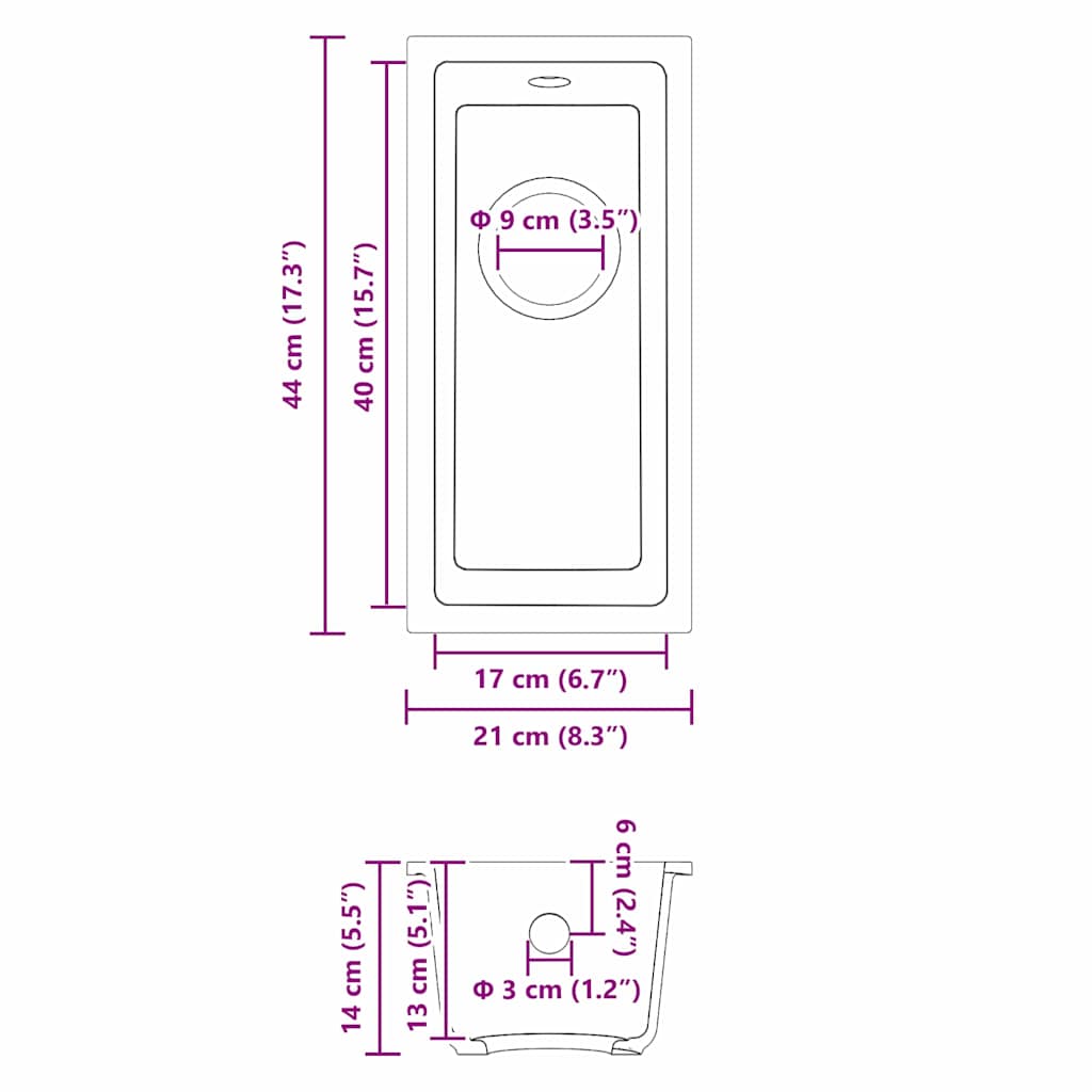vidaXL Kitchen Sink White 21 x 44 x 14 cm Granite