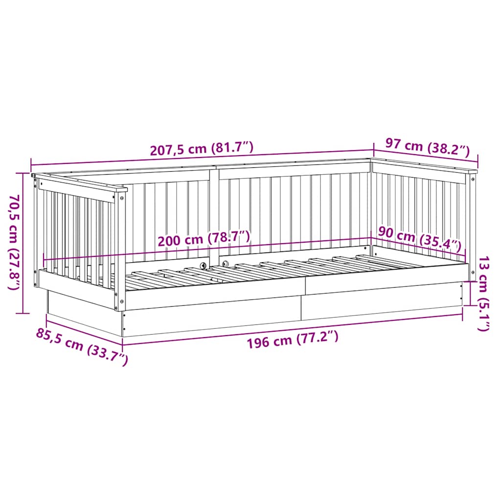 vidaXL Day Bed without Mattress 90x200 cm Solid Wood Pine