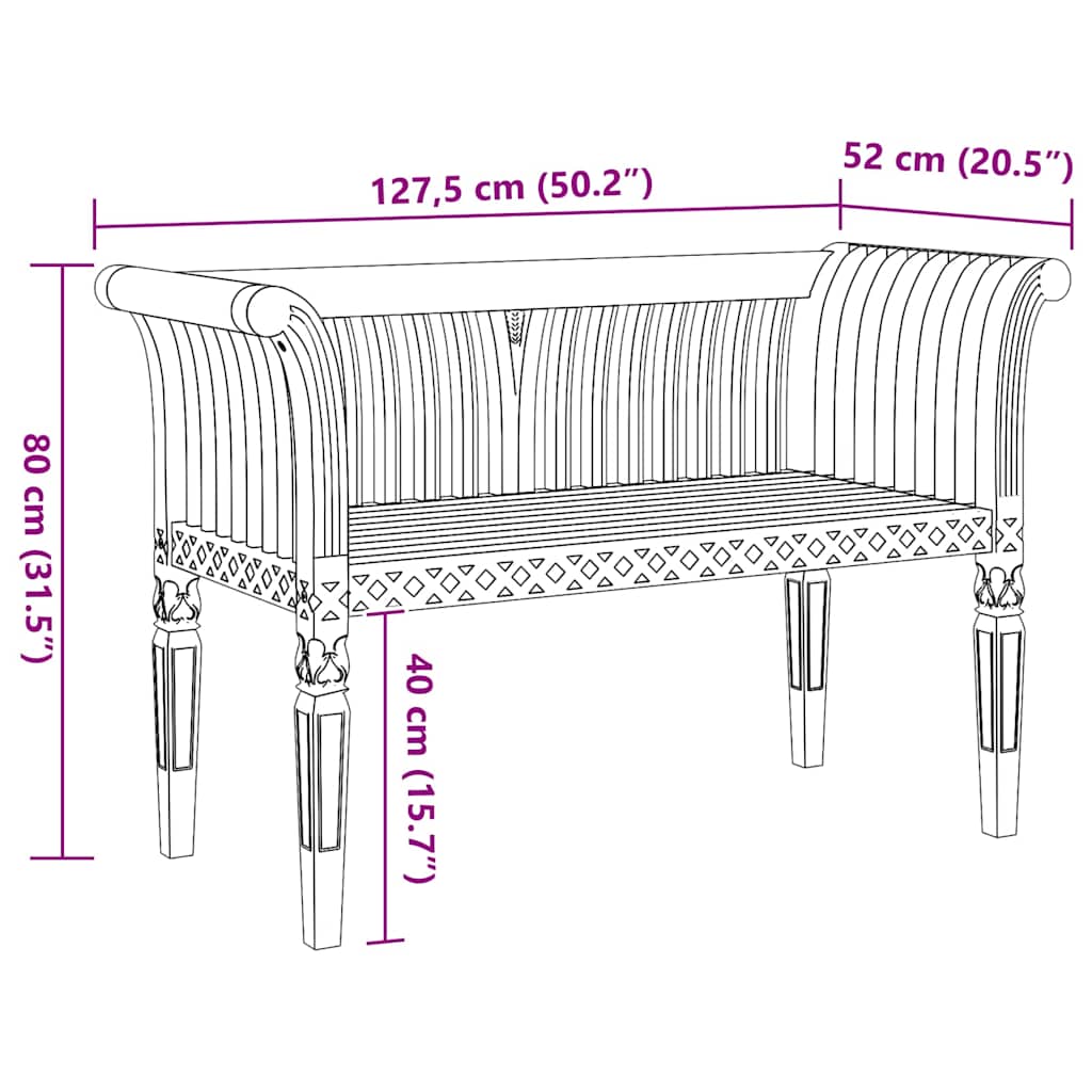 vidaXL Bench Brown 127.5 x 52 x 80 cm Solid Teak wood