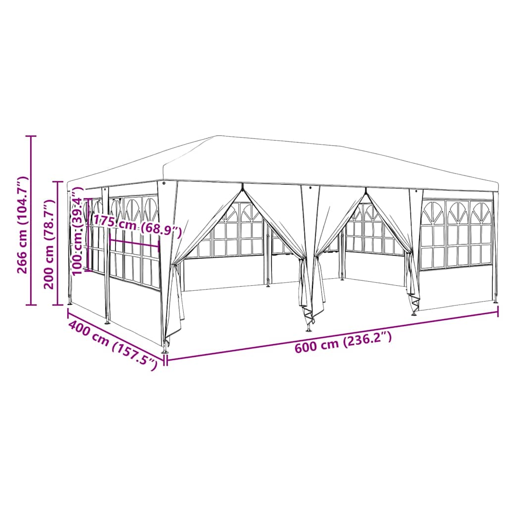 vidaXL Party Tent with 10 Sidewalls White 6x4 m PE