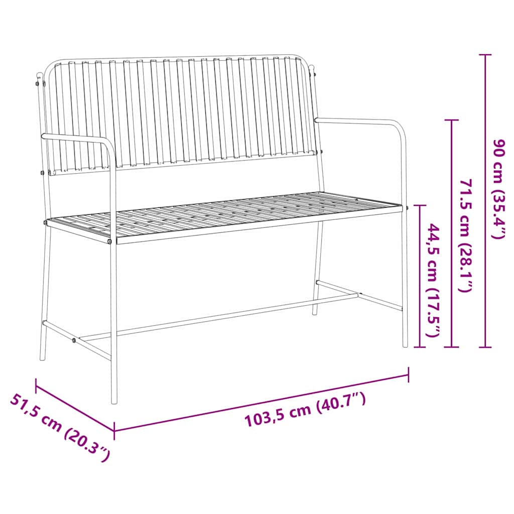 vidaXL Garden Bench Black 103.5 x 51.5 x 90 cm Steel