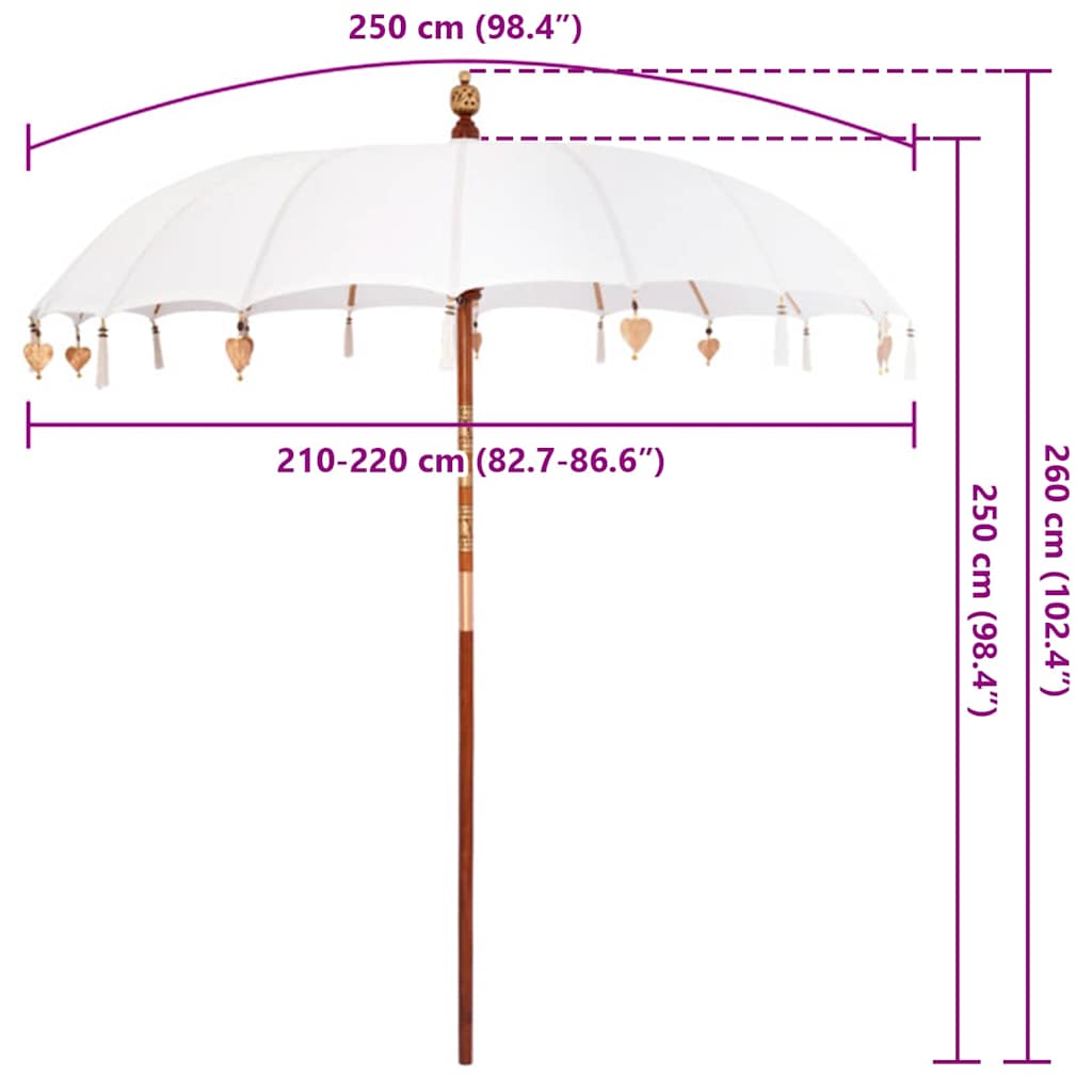 vidaXL Balinese Parasol Cream 220 x 220 x 260 cm Cotton and solid wood
