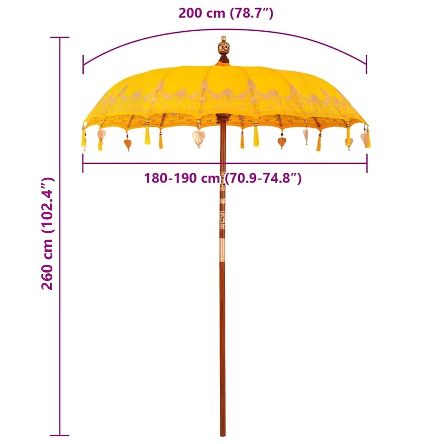 vidaXL Balinese Parasol Yellow (180-190) x 260 cm Cotton and Wood
