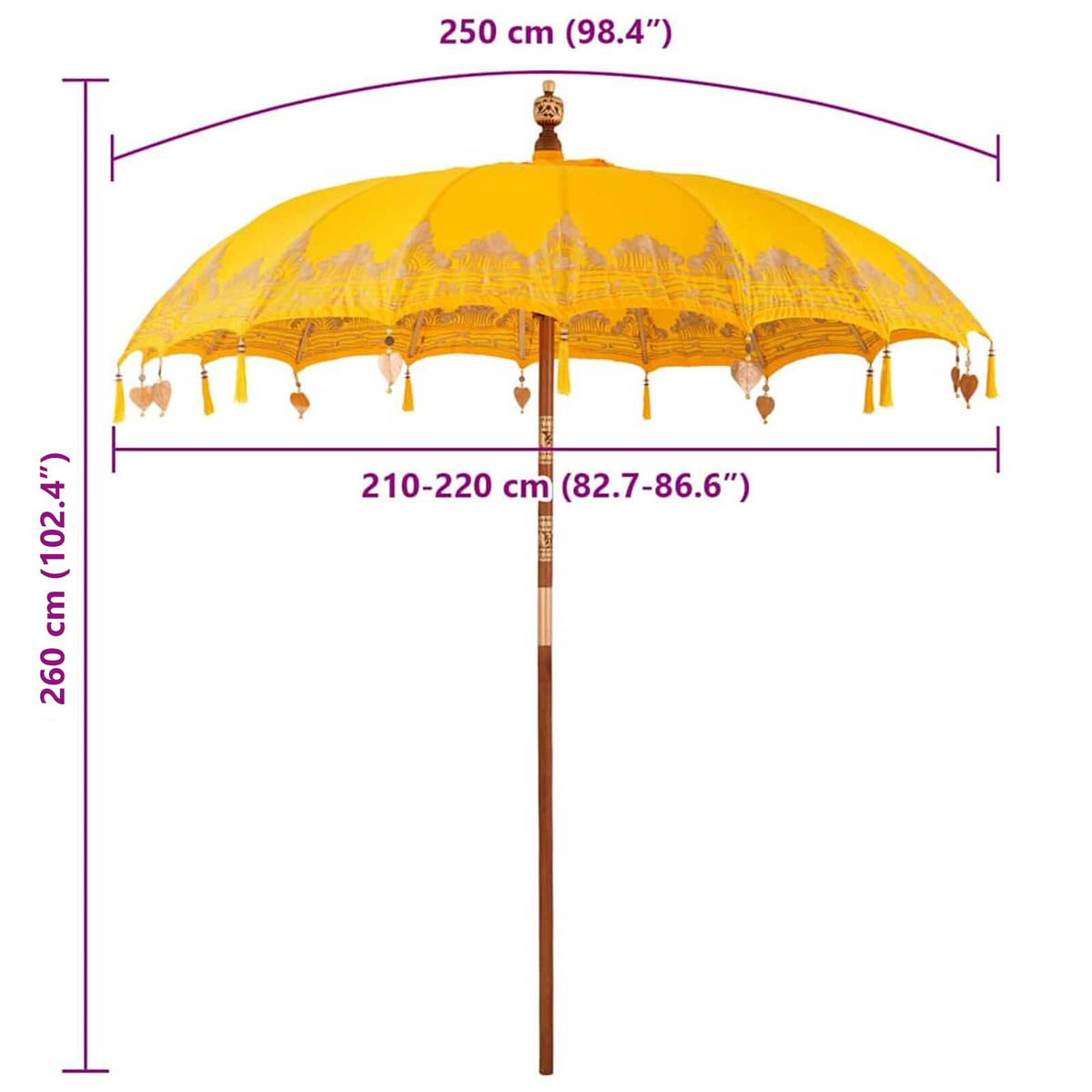 vidaXL Balinese Parasol Yellow 215 x 215 x 260 cm Cotton and Wood