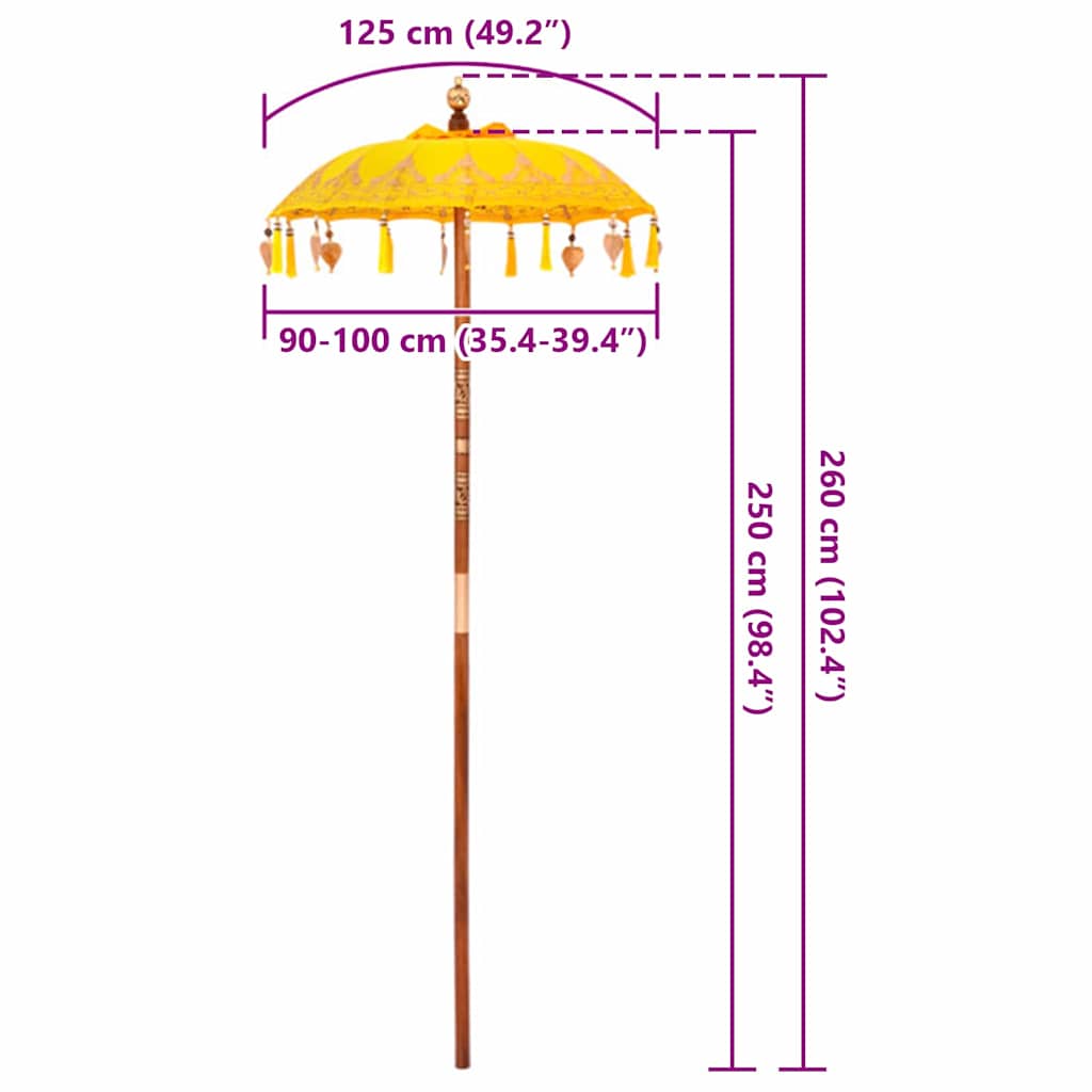 vidaXL Balinese Parasol Yellow 125 x 125 x 260 cm Cotton and Wood