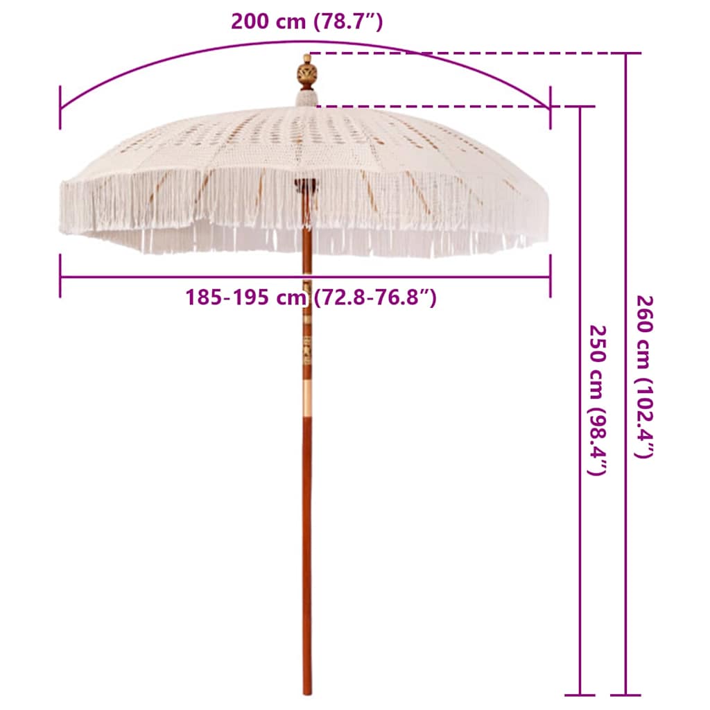 vidaXL Macrame Parasol Cream 190 x 190 x 260 cm