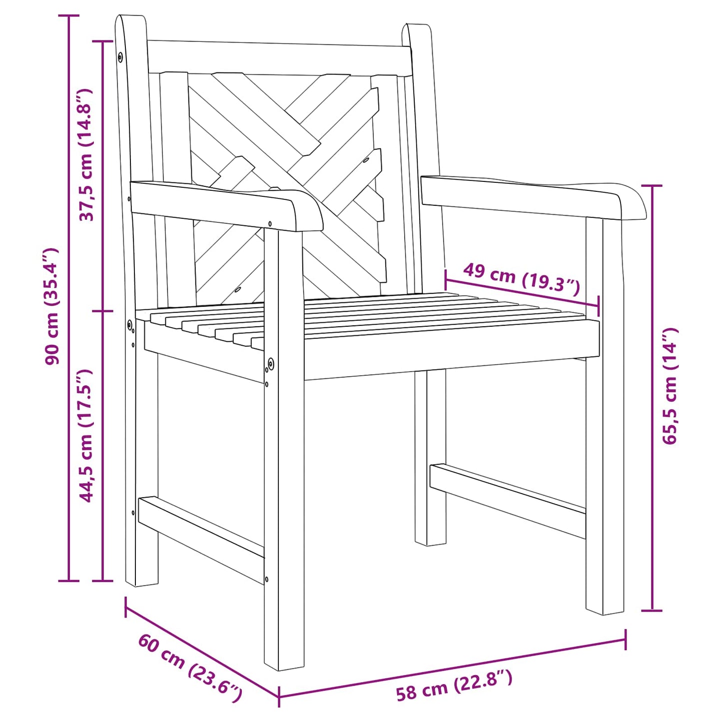 vidaXL Garden Chair 2 pcs 60 x 58 x 90 cm Solid Teak Wood