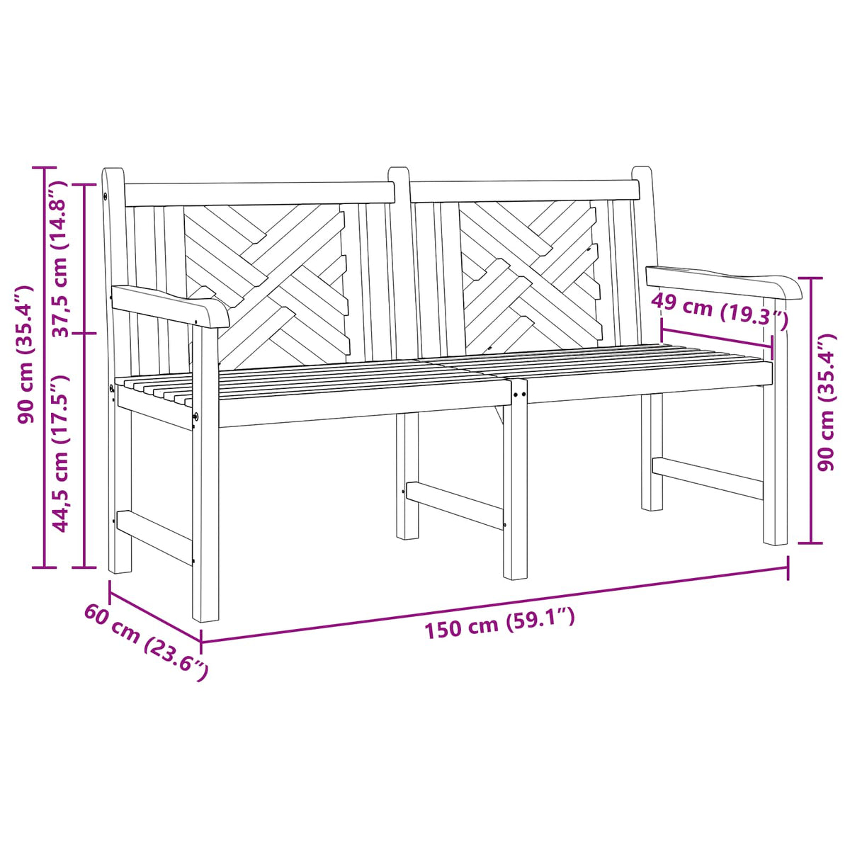 vidaXL Garden Bench 150 x 60 x 90 cm Solid Teak Wood