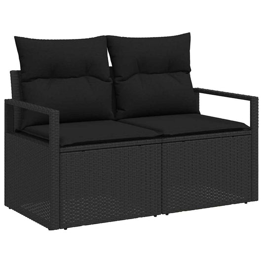 vidaXL Garden Sofa with Cushion Black 120 x 62 x 69cm Poly Rattan