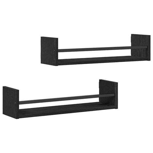 vidaXL Wall Shelf Wall-mounted 2 pcs Black Oak 60 x 16 x 14 cm