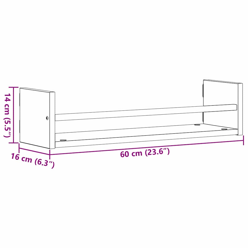 vidaXL Wall Shelf Wall-mounted 2 pcs Black Oak 60 x 16 x 14 cm