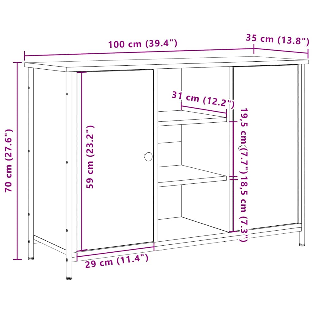 vidaXL Sideboard Artisan Oak 100 x 35 x 70 cm