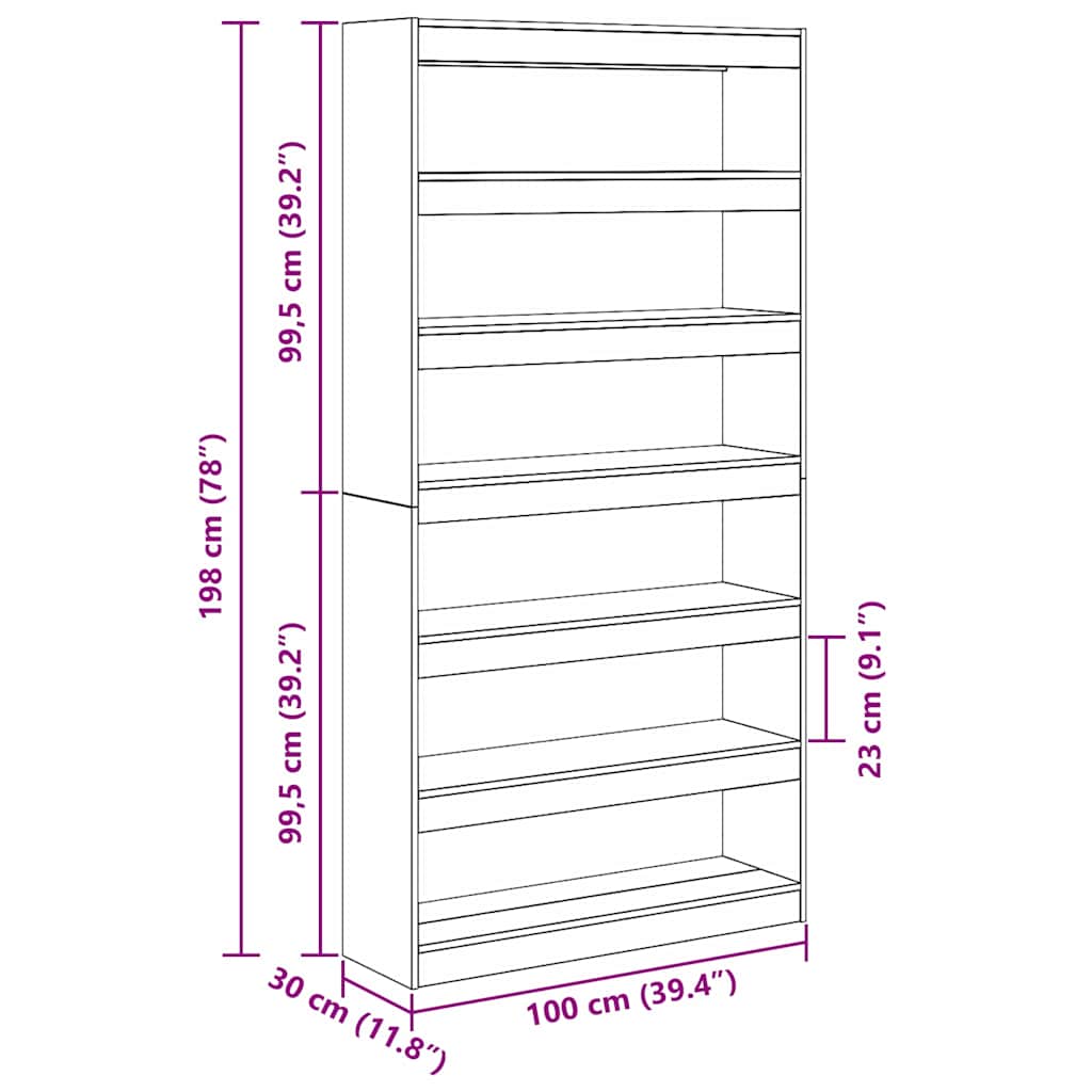 vidaXL Book Cabinet 6-Tier 100 x 30 x 198 cm Engineered Wood