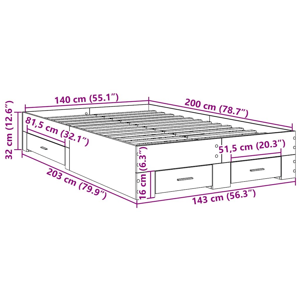 vidaXL Bed Frame with Drawer Brown 140 x 200 cm Engineered Wood