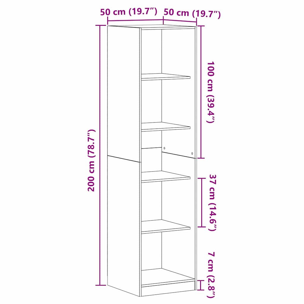 vidaXL Wardrobe Black Oak 50 x 50 x 200 cm Engineered Wood