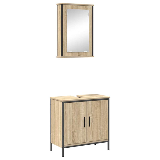 vidaXL Bathroom Furniture Set with Shelf 2 pcs Brown Engineered wood