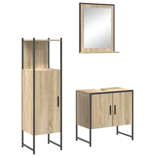 vidaXL Bathroom Furniture Set with Shelf 3 pcs Brown Engineered wood