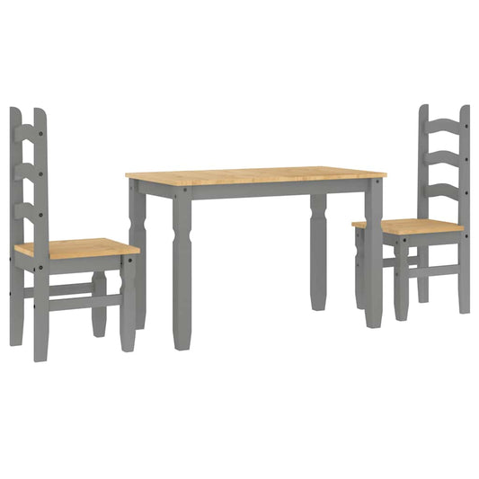 vidaXL 3 Piece Dining Set PANAMA Grey Solid Wood Pine