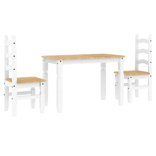 vidaXL 3 Piece Dining Set PANAMA White Solid Wood Pine