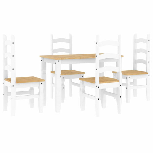 vidaXL 5 Piece Dining Set PANAMA White Solid Wood Pine
