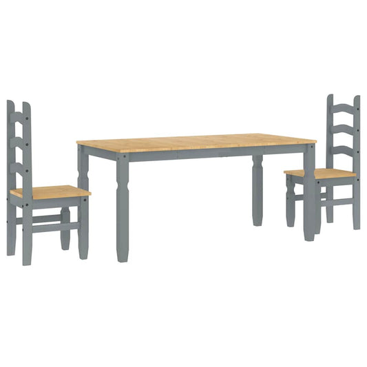 vidaXL 3 Piece Dining Set PANAMA Grey Solid Wood Pine