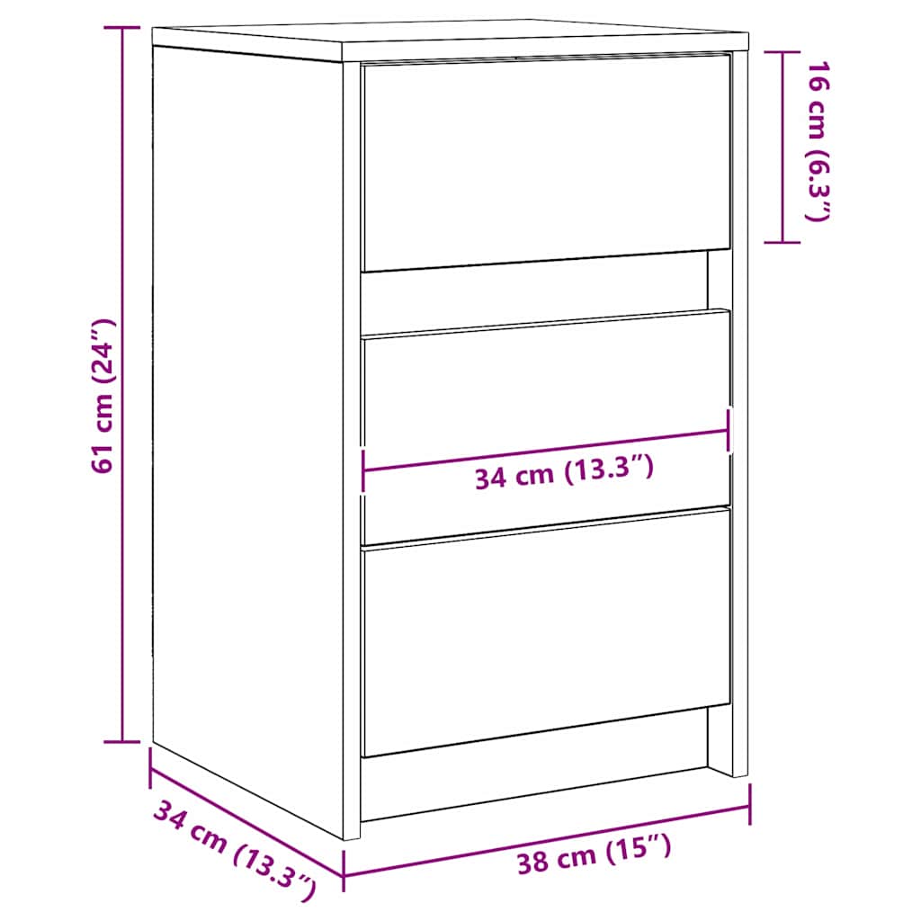 vidaXL Bedside Cabinet Old Wood 38 x 34 x 61 cm Engineered wood