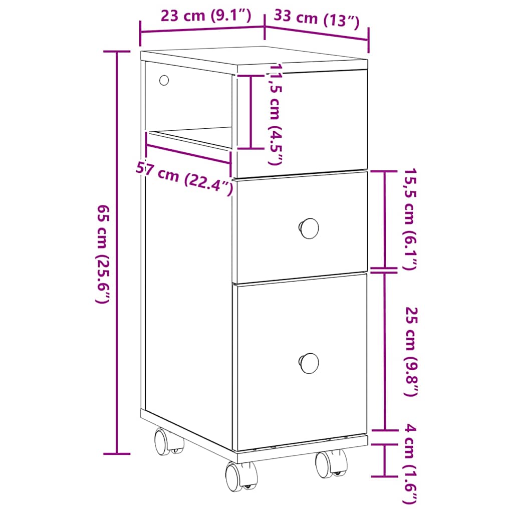 vidaXL Bathroom Furniture Set with Wheel Black Oak 33 x 23 x 65 cm