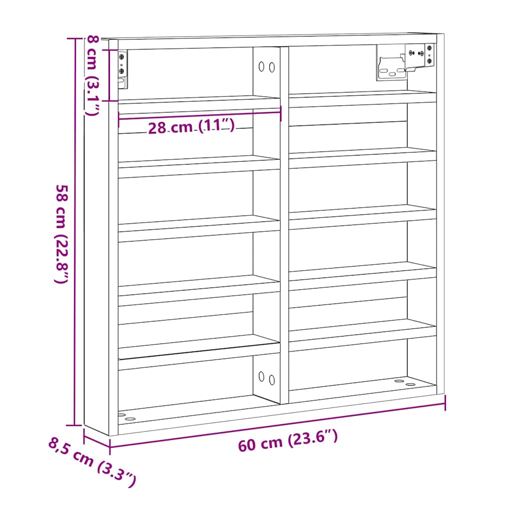 vidaXL Display Cabinet Wall-Mounted Black Oak 60 x 8.5 x 58 cm