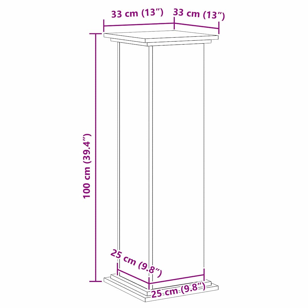 vidaXL Plant Stand Black Oak 33 x 33 x 100 cm Engineered wood