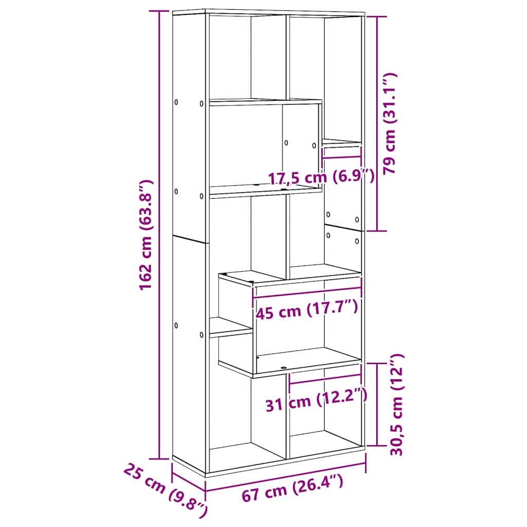 vidaXL Book Cabinet 8-Tier 67 x 25 x 162 cm Engineered Wood Black Oak