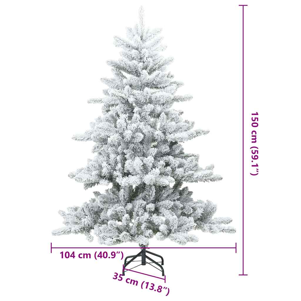 vidaXL Artificial Hinged Christmas Tree Snow Flocked White 150 cm