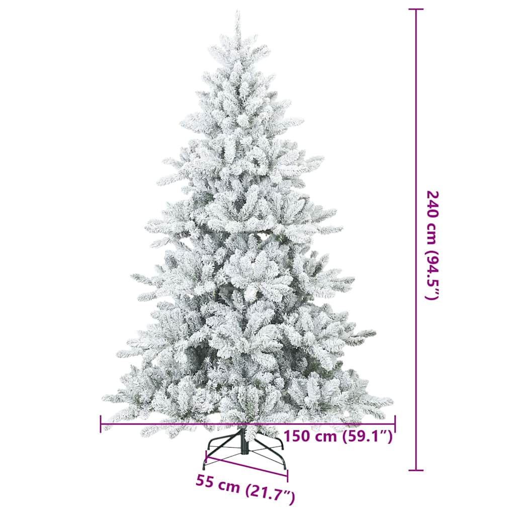 vidaXL Artificial Hinged Christmas Tree Snow Flocked White 240 cm
