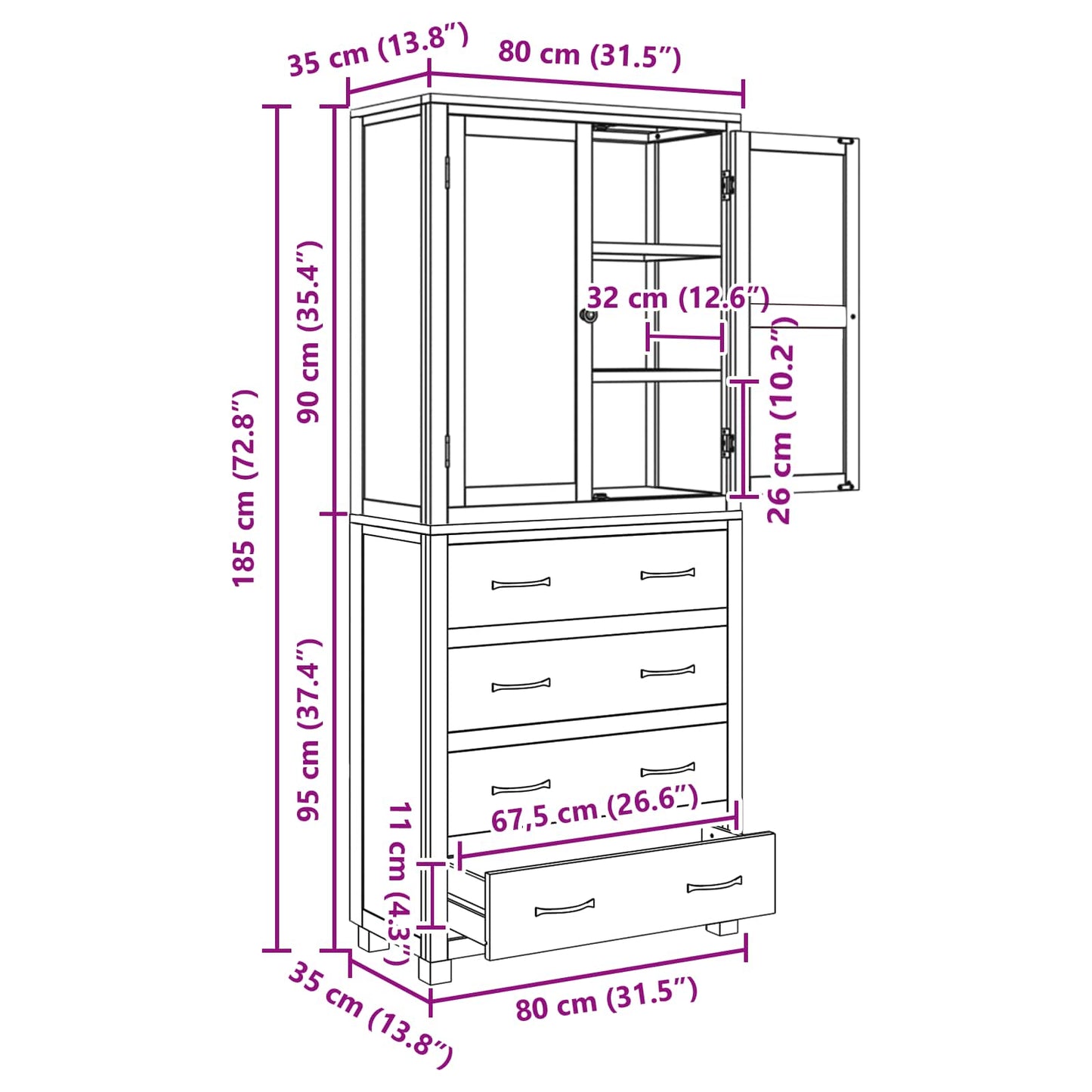 vidaXL Storage Furniture Set with Shelf 2 pcs Natural 80 x 35 x 185 cm