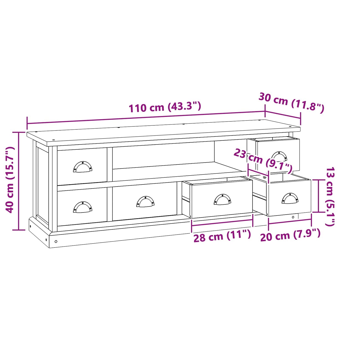 vidaXL TV Stand with Drawer Natural 110 x 30 x 40 cm Solid Teak Wood