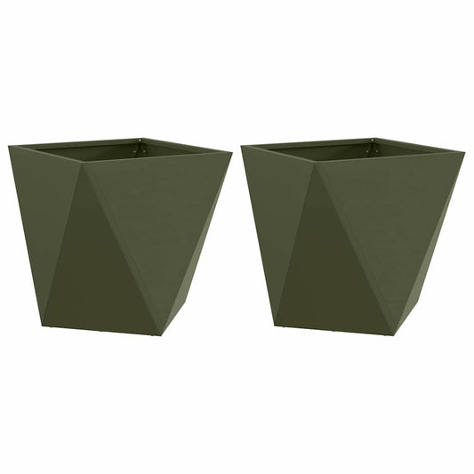 vidaXL Planter 2 pcs Olive Green 40 x 40 x 40 cm Steel