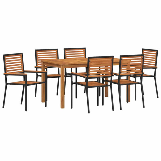 vidaXL Garden Dining Set 7 pcs Black Solid Acacia Wood