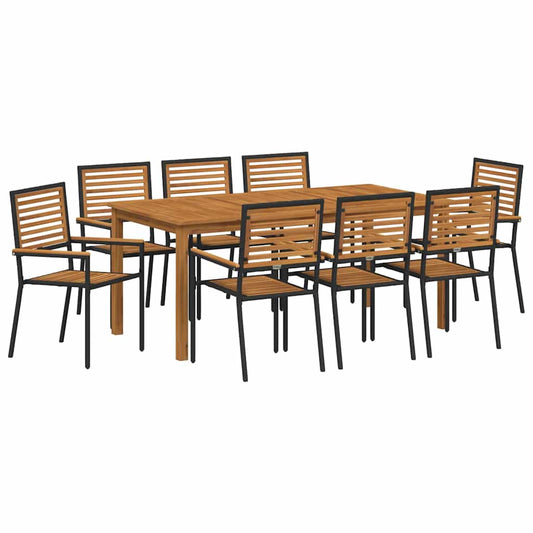 vidaXL Garden Dining Set 9 pcs Black Solid Acacia Wood