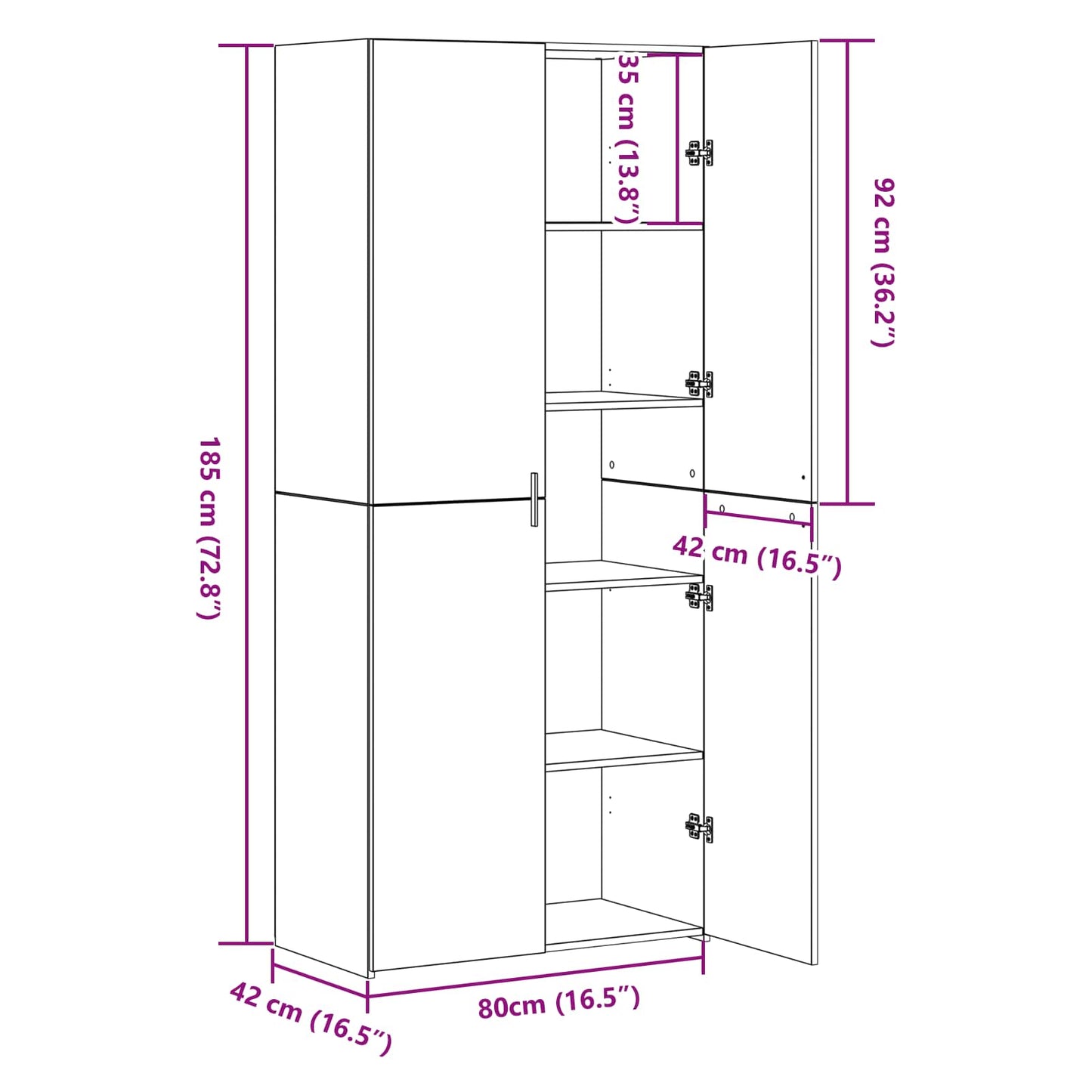 vidaXL Highboard Black Oak 80 x 42 x 185 cm