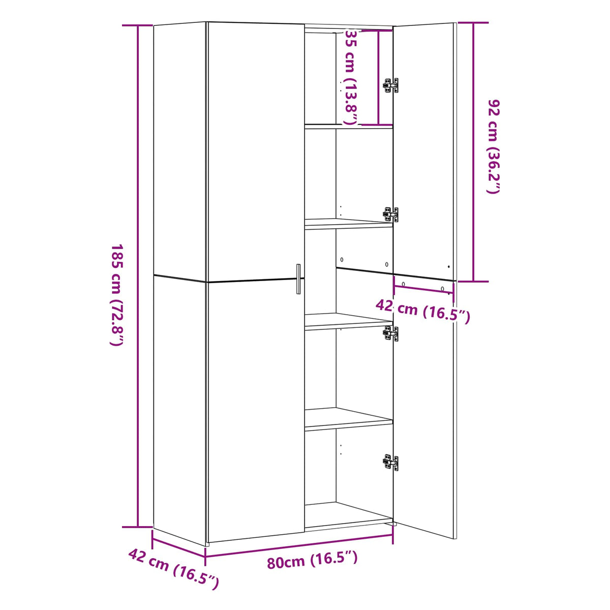 vidaXL Highboard Black Oak 80 x 42 x 185 cm