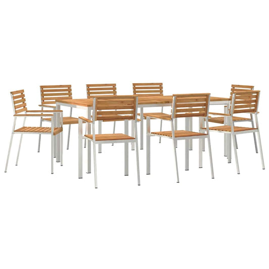 vidaXL Garden Dining Set 9 pcs Brown Solid teak wood & stainless steel